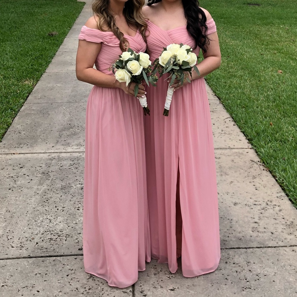 Crisscross Off-the-Shoulder Mesh Bridesmaid Dress